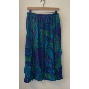 Vintage 90's Skirt Caribou Blue Purple Green Geometric Size L Elastic Waist Boho